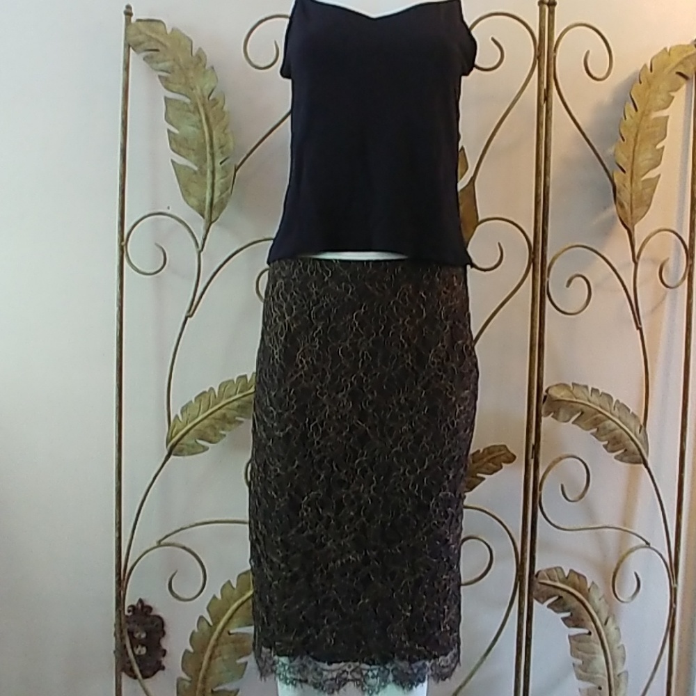 Banana Republic Gold Embossed Lace Roses Skirt M